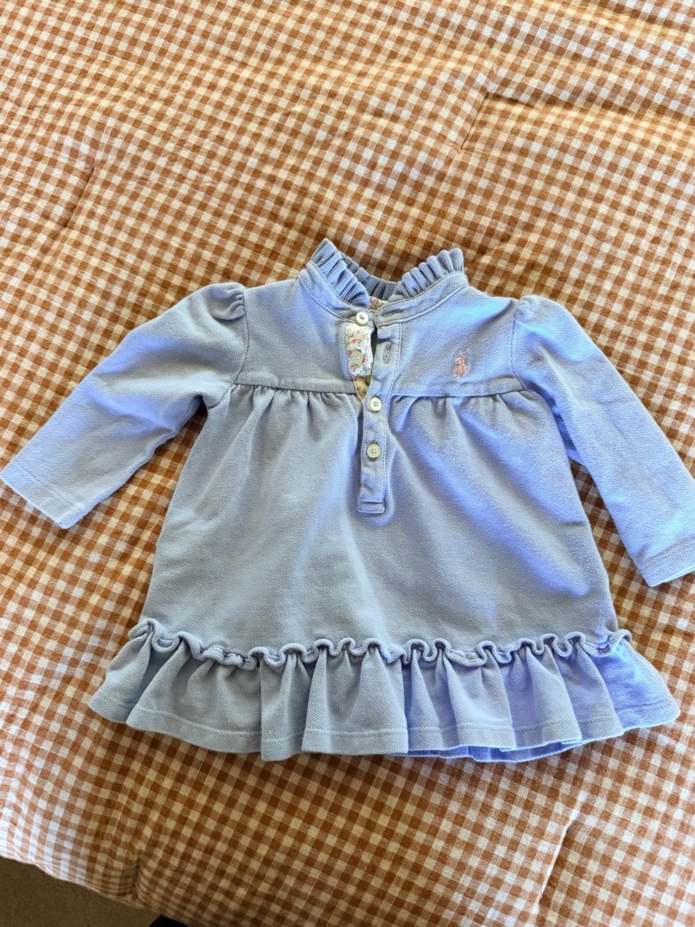 Ralph Lauren Baby Light Blue Ruffle Polo Long Sleeve 6M